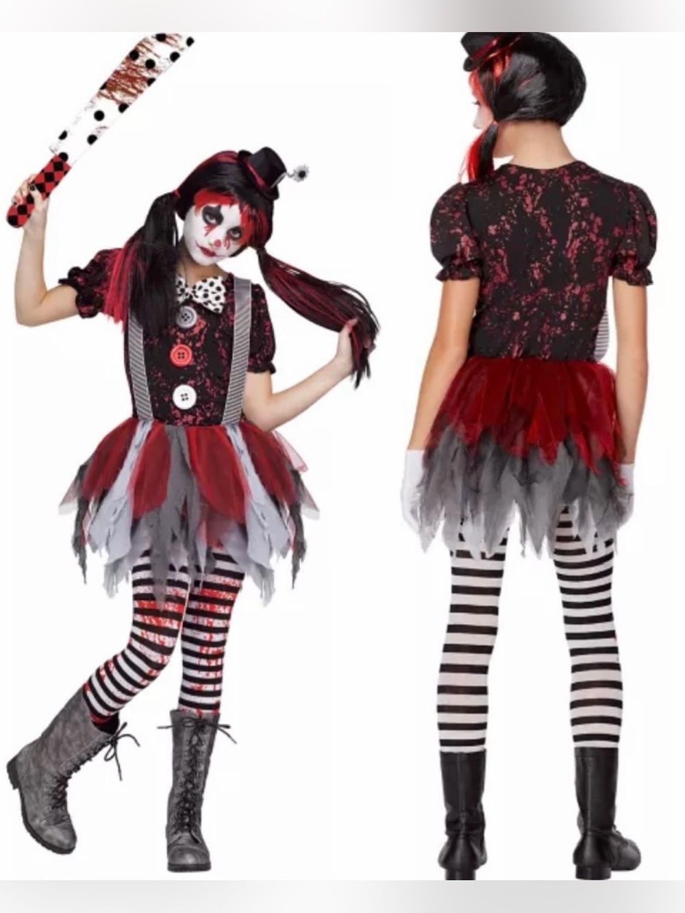 Spirit Kids Killer Clown Costume Black/Red/Gray